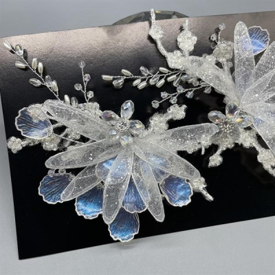 Cài tóc cô dâu hoa lưới đính vảy xanh ngọc mẫu mới t8/2024