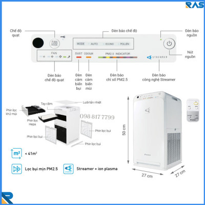 Máy lọc không khí cao cấp Daikin MC55UVM6-7 Mới 2022 Công Nghệ Lọc Kép - Hàng Chính Hãng