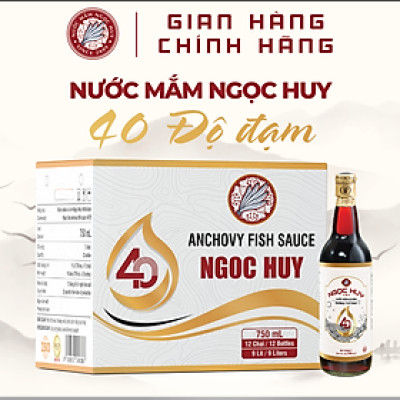 Thùng Nước Mắm Ngọc Huy 40 Độ Đạm - 12 Chai x 750ml