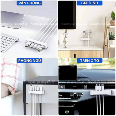 Vỉ 10 Kẹp Dây Cáp Điện Bàn Làm Việc Keo Acrylic Dán Tường Chốt Cố Định Chống Rối Thu Gọn Cáp Sạc