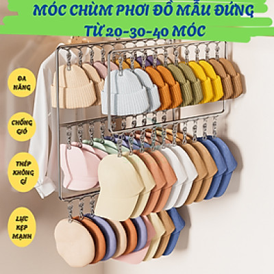 Giá Treo Đồ Inox 20-30-40 Kẹp Treo Đa Năng Móc Treo Phơi Đồ Inox Chống Gỉ Nhiều Kẹp Khung Móc Treo Quần Áo Inox Tiện Lợi Giá Treo Đồ Gấp Gọn, Siêu Tiết Kiệm Diện Tích