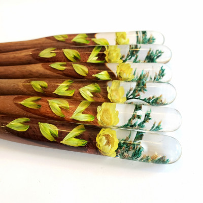 TRÂM CÀI TÓC GỖ-RESIN & SNOWY VÀNG - ĐUÔI THỎ