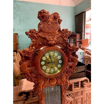 Đồng hồ Nghê đỉnh gỗ hương đá
