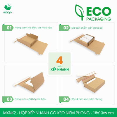 MXNK2 - 18x13x6 cm - 60 hộp carton đóng hàng xếp nhanh có keo niêm phong - Hộp gói hàng, hộp quà