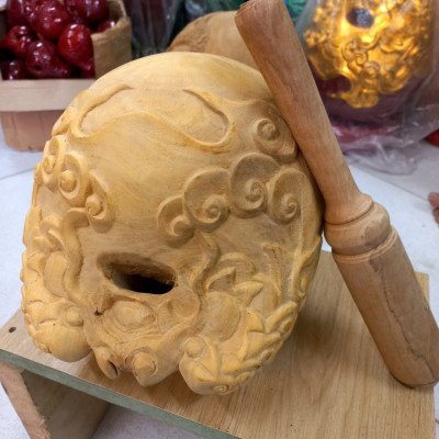 Mõ tụng kinh phật bằng gỗ mít để mộc gỗ không dác kt 20cm