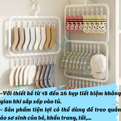 Móc kẹp mũ nón, vớ tất, yếm, khẩu trang, đồ lót từ 18-26 kẹp, sắp xếp tủ quần áo gọn gàng, tiết kiệm không gian nhà cửa