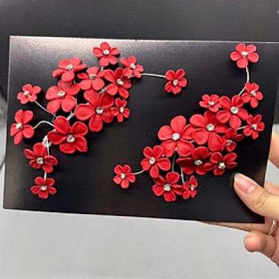 Cài tóc cô dâu hoa đất màu đỏ đính đá mới mẫu cài t1/2025