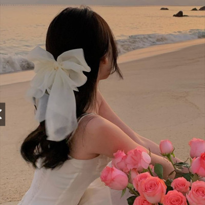 Nơ voan kim tuyến , trơn trắng đen khổ lớn màu - trắng kem trơn