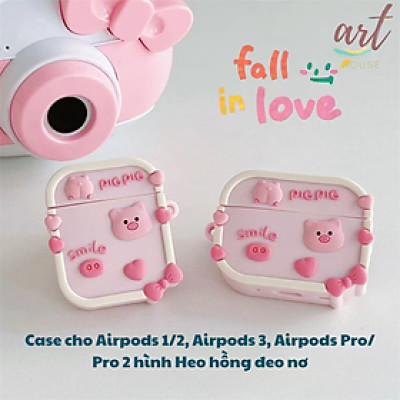 Bao Case Hình Heo hồng và trái tim dành cho Airpods 1,2/ Airpods Pro/ Airpods Pro 2/ Airpods 3_ Hàng chính hãng