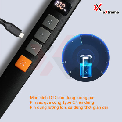 Bút Laser eXtreme LP1101 Thuyết Trình Chiếu PowerPoint | Pin Sạc Type C | Màn Hình LED | Điều Khiển Slide - Hàng chính hãng