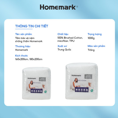 Tấm bảo vệ nệm chống thấm nước Homemark - 4 lớp bảo vệ đệm tuyệt đối, ngăn bụi bẩn, dễ vệ sinh