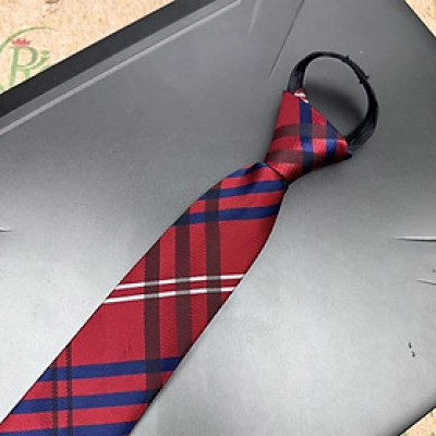 Cà vạt nam mẫu thắt sẵn dây kéo bản nhỏ 6cm mẫu đỏ kẻ xanh caro