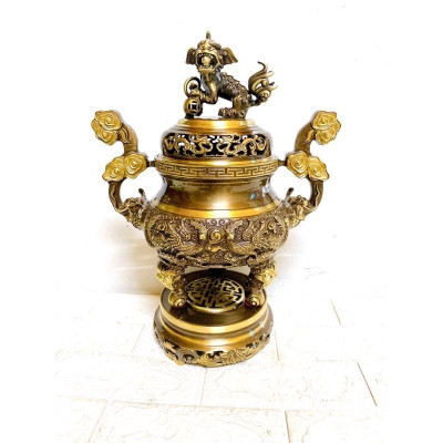 ĐỈNH ĐỒNG CAO 40 CM NẶNG 5.8 KG MÀU CẠO HOA VĂN NỔI CHẤT LIỆU BẰNG ĐỒNG