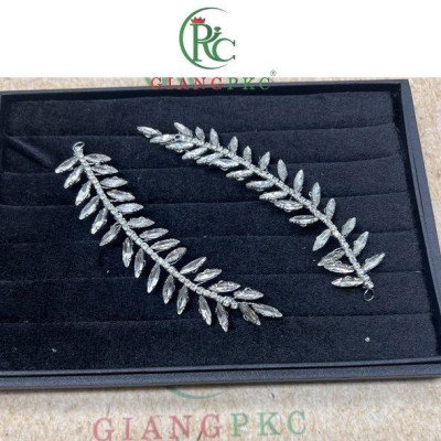 Cài tóc cô dâu nhành lá đá sáng thủ công VN bộ 2 cái Giangpkc
