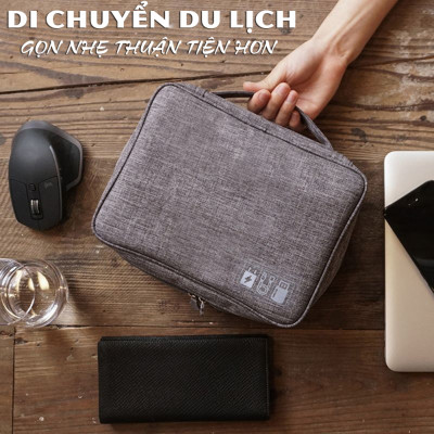 Hộp Túi Vải Đựng Phụ Kiện Công Nghệ Đa Năng Nhiều Ngăn Chống Thấm Nước Túi Phụ Kiện Du Lịch Cho Cáp Sạc Di Động, Sạc Dự Phòng, Điện Thoại, Tai Nghe, Thẻ Nhớ - Hàng Chính Hãng