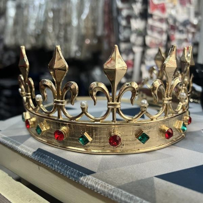 Vương miện nam vương chóp cao màu vàng đính đá ngọc trai cao cấp Giangpkc