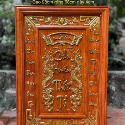 Tranh thờ cửu huyền thất tổ bằng gỗ hương đỏ sơn pu dát vàng cao cấp kt 68×98×4cm