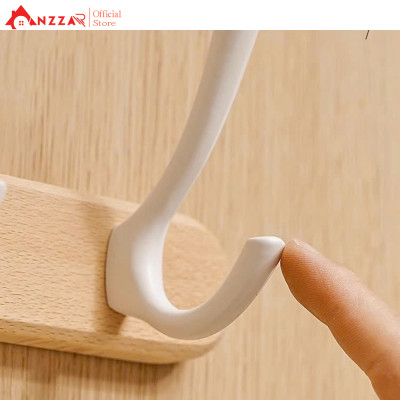 Móc Treo Tường Màu Trắng Gỗ Tần Bì Cao cấp Anzzar, Giá Treo Tường Cho Phòng Tắm Nhà Bếp Phòng Ngủ Hành lang MT-12