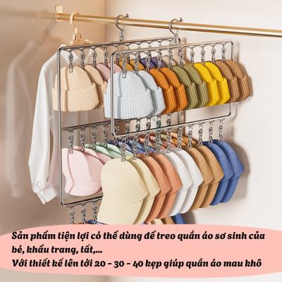 Giá Treo Đồ Inox 20-30-40 Kẹp Treo Đa Năng Móc Treo Phơi Đồ Inox Chống Gỉ Nhiều Kẹp Khung Móc Treo Quần Áo Inox Tiện Lợi Giá Treo Đồ Gấp Gọn, Siêu Tiết Kiệm Diện Tích