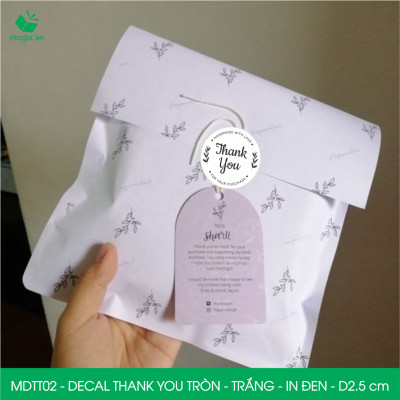 MDTT02 - D2.5cm -1000 Sticker Thank you, decal Thank you tròn dán hộp carton, tem cám ơn, nhãn dán cảm ơn trang trí gói hàng