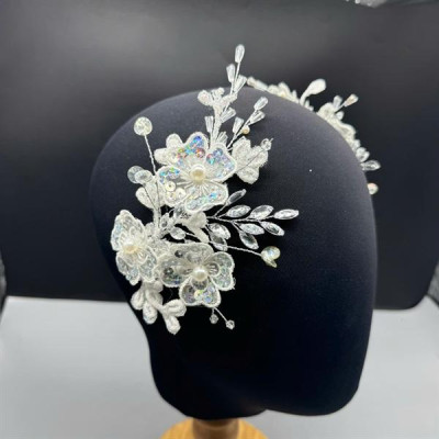 Cài tóc cô dâu thủ công mẫu hoa kim sa kết đá mới t9/2024