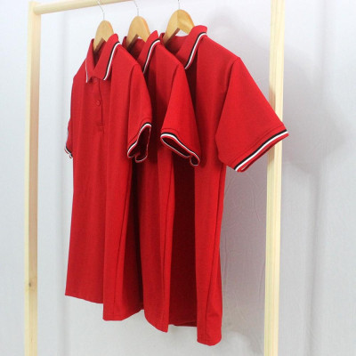 Áo Thun Có Cổ Cá Sấu 4 Chiều Polo Màu Đỏ Phối Cổ Và Bo Tay 3 Sọc Thời Trang 24h Phom Xuông Đồng Phục Dùng Chung Nam Nữ