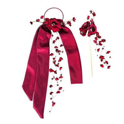 Cài tóc cô dâu hoa lụa đỏ kèm trâm búi tóc mẫu mới t3/2023