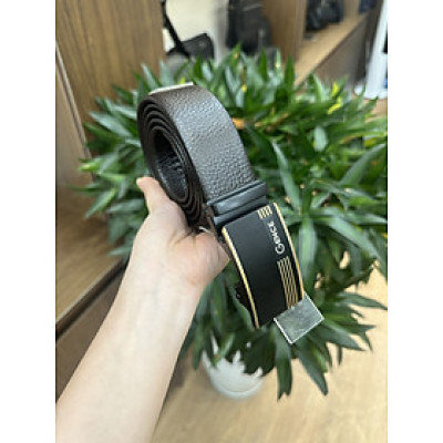 Thắt Lưng Da Nam GENCE LG32 Da Bò Cao Cấp Màu Nâu Viền Kim Loại Mạ Vàng