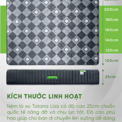 Nệm lò xo liên kết Tatana Liza-Độ cao 25cm-Bảo hành 6 năm