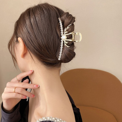 Cài tóc kim loại ngọc trai dạng dài sừng nai mẫu mới