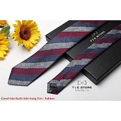 Cà Vạt Hàn Quốc bản trung 7cm Cao cấp kèm hộp - đỏ hoa văn kẻ