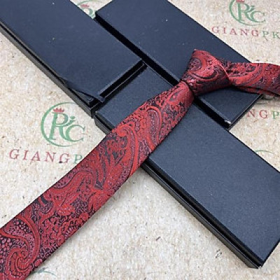 Cà vạt nam màu đỏ hoa văn mẫu tự thắt bản nhỏ 6cm cho nam mẫu mới t1/2024