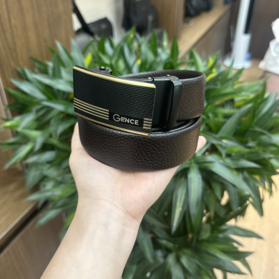 Thắt Lưng Da Nam GENCE LG32 Da Bò Cao Cấp Màu Nâu Viền Kim Loại Mạ Vàng