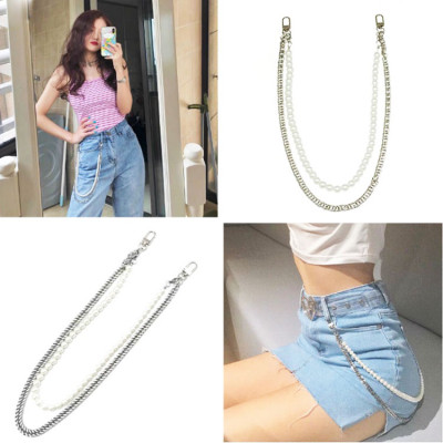 Dây xích đôi ngọc trai đeo quần chain belt body punk