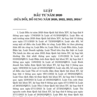 Luật đầu tư năm 2020 (sửa đổi, bổ sung năm 2020, 2023, 2024) bản in 2024