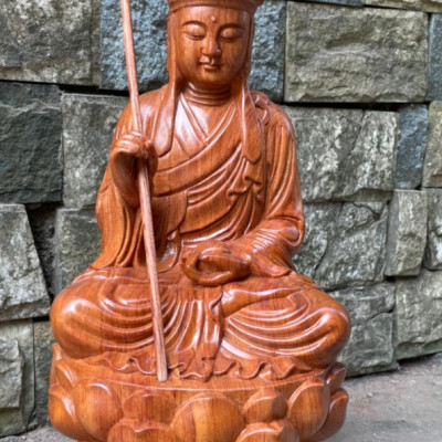 Tượng phật địa tạng vương bồ tát bằng gỗ hương đá kt cao 40×20cm