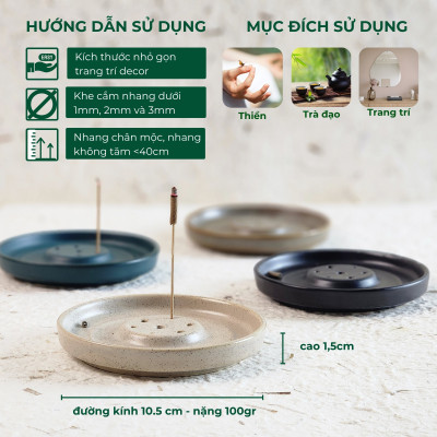 Đế Hứng Nhang Thảo Mộc Yên Bằng Gốm Tối Giản Phong Cách Thiền Nhật Đựng Tàn Nhang