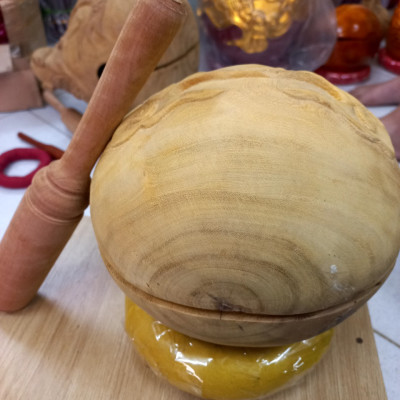 Mõ tụng kinh phật bằng gỗ mít để mộc gỗ lục lõi  không dác kt 14cm 