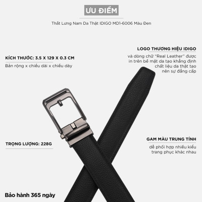 Thắt Lưng Nam Da Thật IDIGO MD1 - 6006 Màu Đen