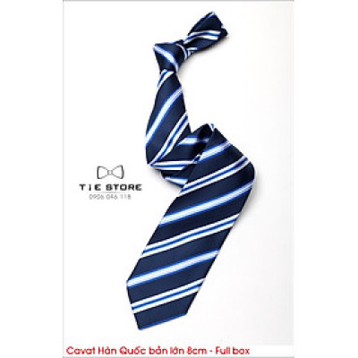 Cavat nam Hàn Quốc cao cấp bản lớn 8cm kẻ sọc đỏ - Tặng kèm hộp Full box