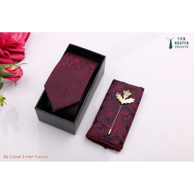 Bộ Cavat Cao cấp 3 món phụ kiện - Kèm hộp túi xách