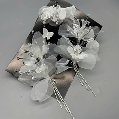 Cài tóc cô dâu hoa voan trắng đính đá mẫu mới t11/2024