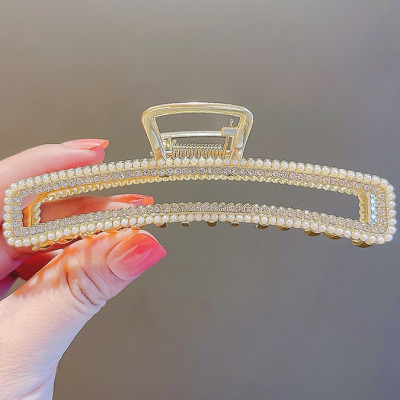 Kẹp tóc kim loại dạng dài ngọc trai đính đá sang trọng (mẫu mới)