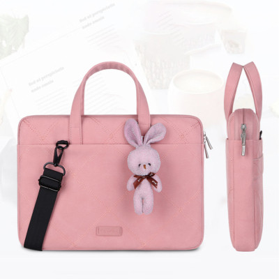 Túi chống sốc da cặp da chống sốc cho macbook, laptop, surface đeo chéo cute tặng kèm gấu bông