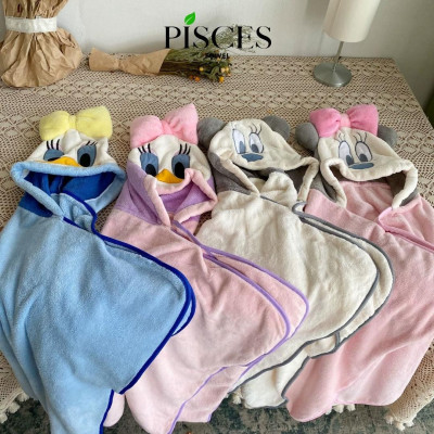 Khăn Ủ Áo Choàng Tắm PISCES TOWEL Có Mũ Cho Bé Hình Vịt Donan Ngộ Nghĩnh Mềm Mại Thấm Hút Tốt