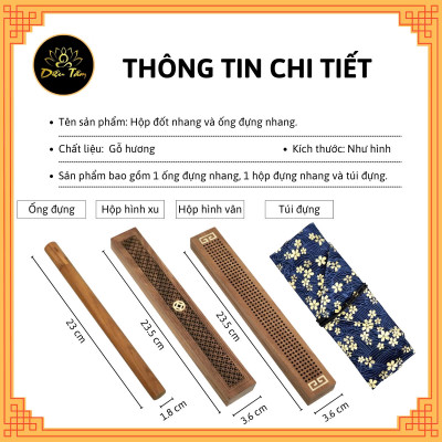 Set Hộp Đốt Nhang Và Ống Gỗ Đựng Nhang Trầm Hương Không Tăm Lư xông nhang trầm hương nhang que bằng gỗ hương kèm túi