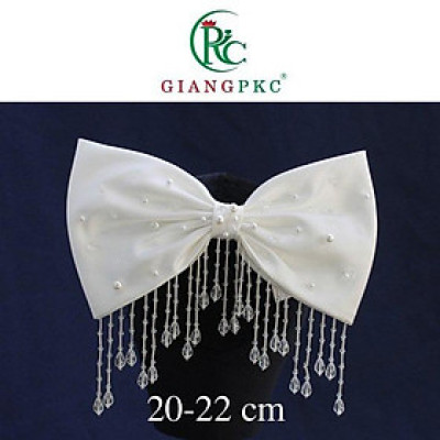 Nơ cài tóc kết hạt trai pha lê dây thả có sẵn kẹp cài mới t10-2022 Giangpkc - trắng