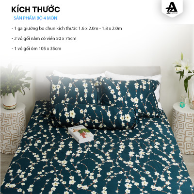 Bộ Ga Giường 4 Món White Sakura Mềm Mại 100% Mirco Silk Cao Cấp A2Z Home