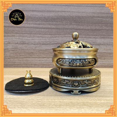 Lư xông trầm hương và đế đôn kê lư hương lư đốt trầm thay thác khói trầm hương lò xông đồ thờ cúng phong thủy Diệu Tâm