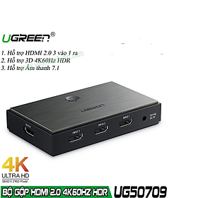 Bộ gộp HDMI 2.0 3 vào 1 ra  Hỗ Trợ 3D 4K60Hz HDR Ugreen GK50709CM188 Hàng chính hãng
